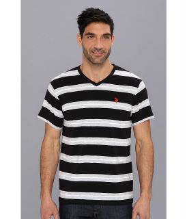 U.S. Polo Assn Tricolor Stripe V Neck T Shirt Mens T Shirt (Black)