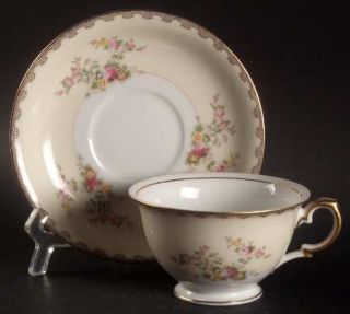 Meito Suffolk Footed Cup & Saucer Set, Fine China Dinnerware   Pink&Yellow Roses