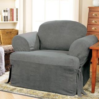 Sure Fit Soft Suede T Chair Slipcover   Smoke Blue