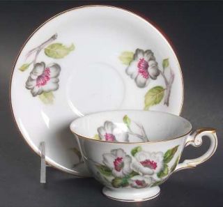 Grace Apple Blossom Footed Cup & Saucer Set, Fine China Dinnerware   White Bloss