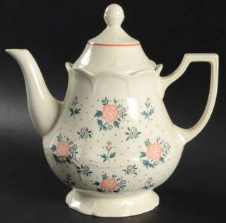 Johnson Brothers Monticello Teapot & Lid, Fine China Dinnerware   Peach Flowers,