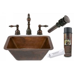Premier Copper Products BSP2 LRECDB Universal Rectangle Hammered Copper Sink wit