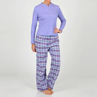 La Cera Womens Lavender Henley Two piece Pajama Set