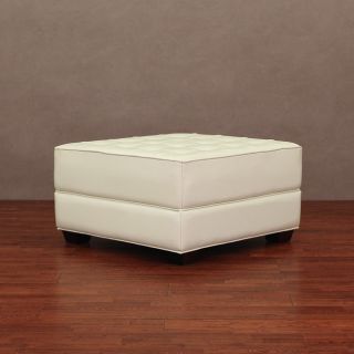Button tufted Creme Leather Ottoman