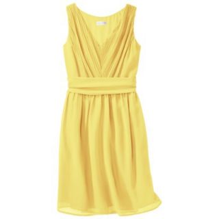 TEVOLIO Womens Chiffon V Neck Pleated Dress   Sassy Yellow   2