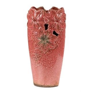 Large Red Pierced Ceramic Flower Vase Decorative Accessory