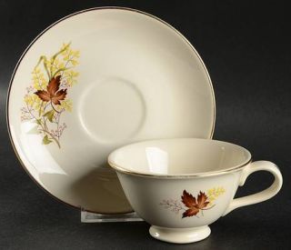 Taylor, Smith & T (TS&T) Leaf OGold (Gold Trim) Footed Cup & Saucer Set, Fine C