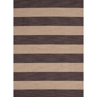 Flat Weave Stripe Beige/ Brown Wool Rug (4 X 6)