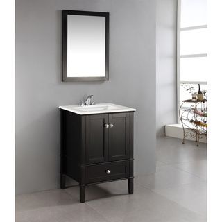 Windham Black 24 inch Bath Vanity With 2 Doors, Bottom Drawer And White Quartz Marble Top