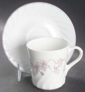 Corning Wisteria Flat Cup & Saucer Set, Fine China Dinnerware   Corelle,Pink/Wis