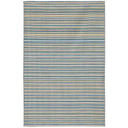 Flat Woven Blue Striped Wool Rug (10 X 14)