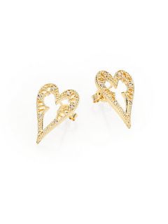 Mizuki Diamond and 14K Yellow Gold Heart Earrings   Gold