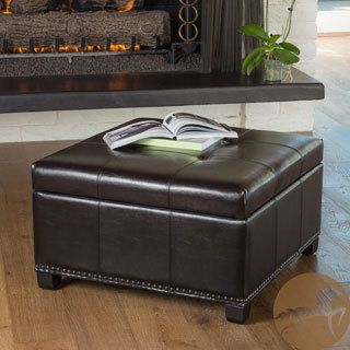 Christopher Knight Home Shauna Espresso Leather Interior Tray Storage Ottoman (EspressoFeatures Removable storage compartmentIncludes tufted padded top for extra seatingEspresso stained legsStudded accents line the perimeterSome assembly requiredDimensio
