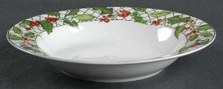 Reed & Barton Holly Berry Rim Soup Bowl, Fine China Dinnerware   Green Leaves, R