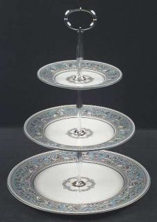 Wedgwood Florentine Turquoise Fruit Center,White 3 Tiered Serving Tray (DP, SP,
