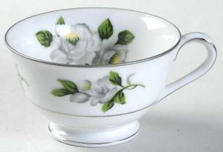 Gold Coast White Rose Footed Cup, Fine China Dinnerware   White Flowers,Green Le