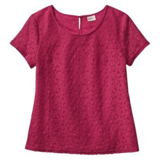 Merona Petites Short Sleeve Lace Overlay Blouse   Red XLP