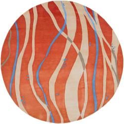 Hand tufted Orange Contemporary Maputo New Zealand Wool Abstract Rug (8 Round)