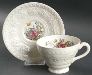 Wedgwood Tintern Footed Cup & Saucer Set, Fine China Dinnerware   Wellesley, Flo