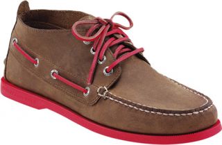 Mens Sperry Top Sider A/O Chukka Neon   Dark Brown Leather/Red Boots