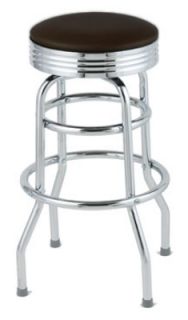 Royal Industries Classic Diner Bar Stool w/ Chrome Frame & Brown Seat