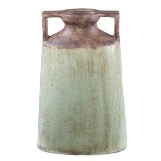 Privilege Large Green Brown Ceramic Handle Vase