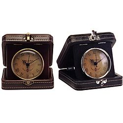 Set Of 2 Regent Brown French Travel Clocks
