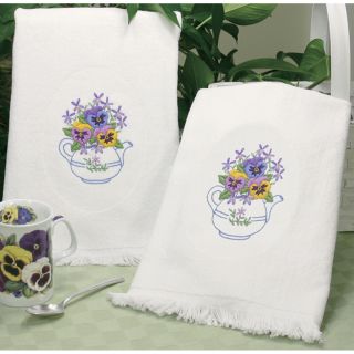 Teapot Floral Guest Towels Stamped Embroidery 16x26