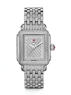 Michele Watches Diamond and Stainless Steel Bracelet Watch   Silver