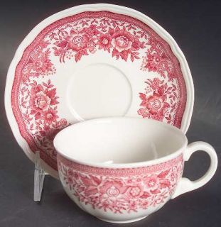 Villeroy & Boch Fasan Red Flat Cup & Saucer Set, Fine China Dinnerware   Red Flo