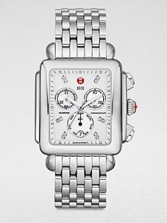 Michele Watches Stainless Steel Chronograph Watch   Silver