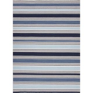Flat weave Stripe Vanilla Ice Blue Wool Rug (4 X 6)