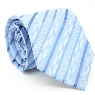 Ferrecci Slim Classic Blue Striped Necktie With Matching Handkerchief  Tie Set