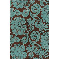 Hand tufted Cyan/brown Mandara Rug (5 X 76) (BrownPattern FloralMeasures 0.75 inch thickTip We recommend the use of a non skid pad to keep the rug in place on smooth surfaces.All rug sizes are approximate. Due to the difference of monitor colors, some r