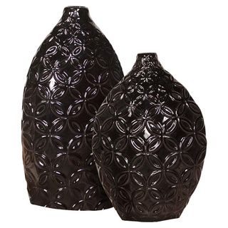 Glossy Black Ceramic Floral Textured Vases (set Of 2) (Glossy blackMaterials CeramicQuantity Two (2)Setting IndoorSmall vase dimensions 13 inches high x 5 inches wide x 7 inches longLarge vase dimensions 15 inches high x 5 inches wide x 9 inches long