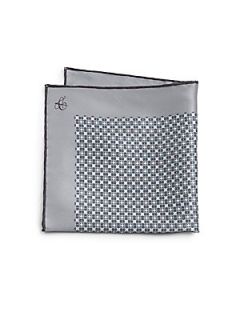 Canali Diamond Print Silk Pocket Square   Grey