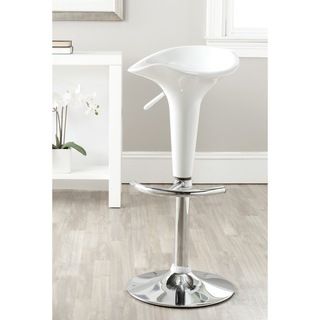 Safavieh Jataya White Adjustable Height Swivel Bar Stool (WhiteMaterials ABS Plastic and Chrome SteelSeat dimensions 15.2 inches wide x inches deepSeat height 24 32.5 inchesDimensions 25.8 34.3 inches high x 15.2 inches wide x 15.2 inches deeThis prod
