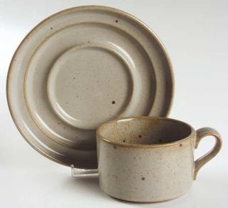 Dansk Nielstone Sugar/Sand Flat Cup & Saucer Set, Fine China Dinnerware   Stonew