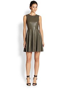 Bailey 44 Flared Faux Leather Dress   Army