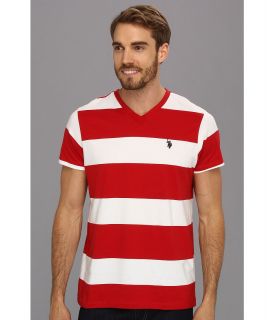U.S. Polo Assn Wide Striped V Neck T Shirt Mens T Shirt (Red)