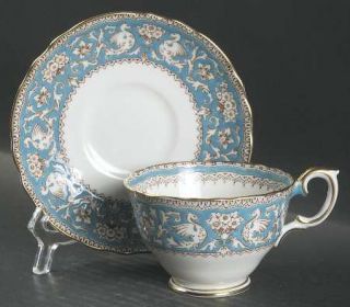 Crown Staffordshire Ellesmere Turquoise/Gold Trim Footed Cup & Saucer Set, Fine