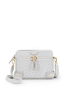 Binky Page Ostrich Embossed Leather Crossbody Bag   Light Blue