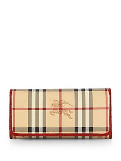 Burberry Penrose Coated Canvas Haymarket Continental Wallet   Red