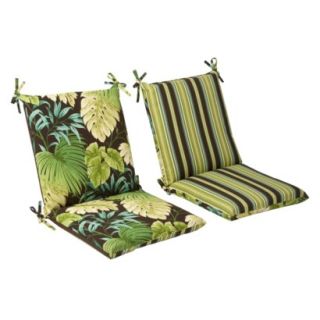 Outdoor Reversible Seat Pad/Dining/Bistro Cushion   Brown/Green Floral/Stripe