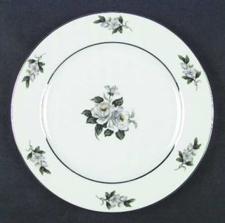 Gold Coast White Rose Dinner Plate, Fine China Dinnerware   White Flowers,Green