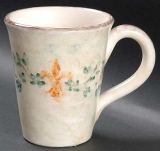 Arte Italica Medici Mug, Fine China Dinnerware   Orange Fleur De Lis,Green Vine