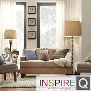 Inspire Q Cameron Light Brown Fabric Tufted Sloped Arm Loveseat