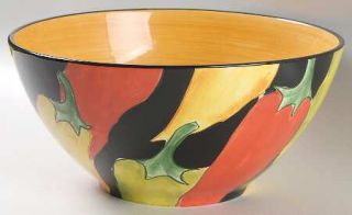 Clay Art Caliente 11 Large Salad Serving Bowl, Fine China Dinnerware   Red,Yell