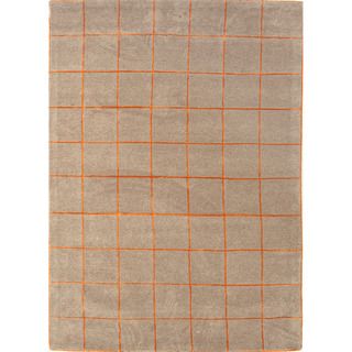 Hand tufted Contemporary Geometric pattern Blue Wool/ Art silk Rug (8 X 11)
