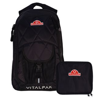 Vitalpak Medical Backpack With Removable Snap in Essentials Kit (black) (BlackDimensions 18 inches high x 12 inches wide x 6 inches deep Weight 1.1 poundsHandle York style shoulder harness and handleStrap measurements 19 inches to 32 inchesCompartment